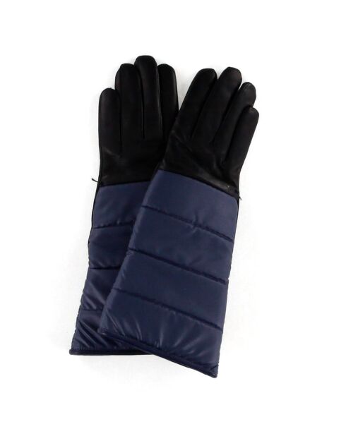 Gants en Cuir d'Agneau doublure Cachemire Gonfle noir/marine