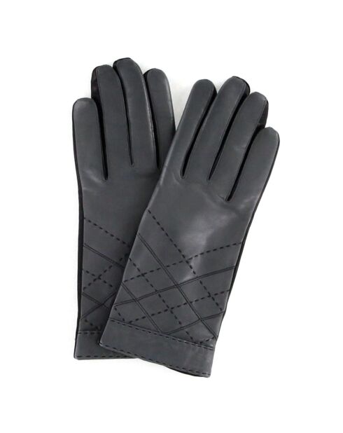 Gants en Cuir d'Agneau doublure Laine Héritage Argyle gris moyen