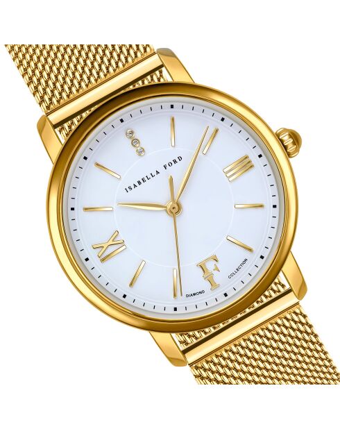 Montre Selene en Acier & Diamants dorée