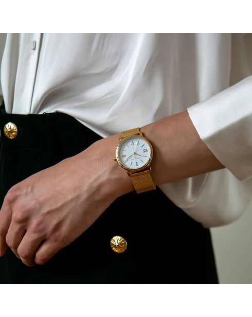 Montre Selene en Acier & Diamants dorée