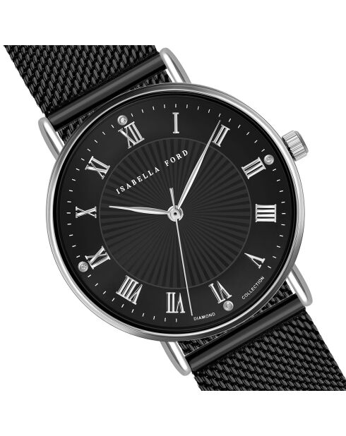 Montre Désirée en Acier & Diamants noire
