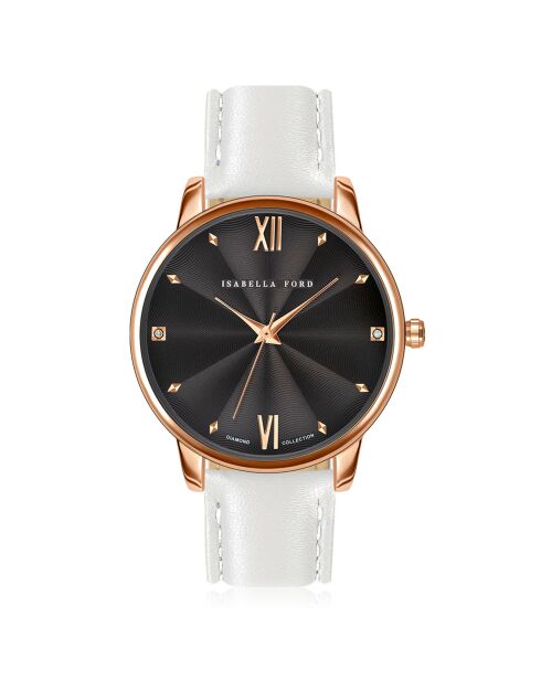 Montre Coco en Cuir & Diamants blanche