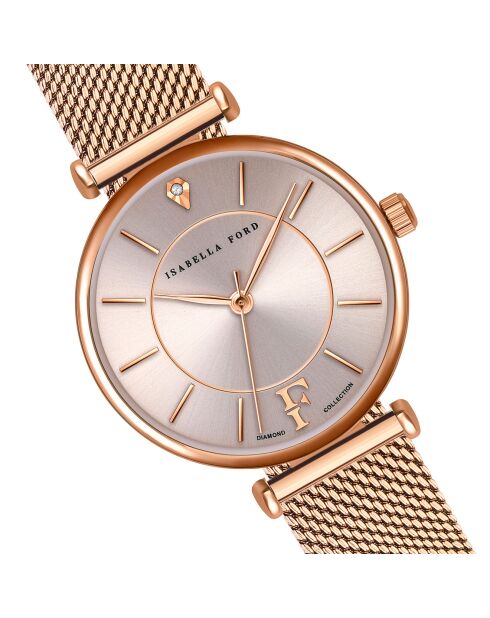 Montre Sophia en Acier & Diamant rose doré