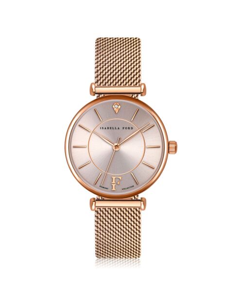 Montre Sophia en Acier & Diamant rose doré