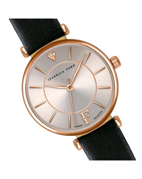 Montre Sophia en Cuir & Diamant noire