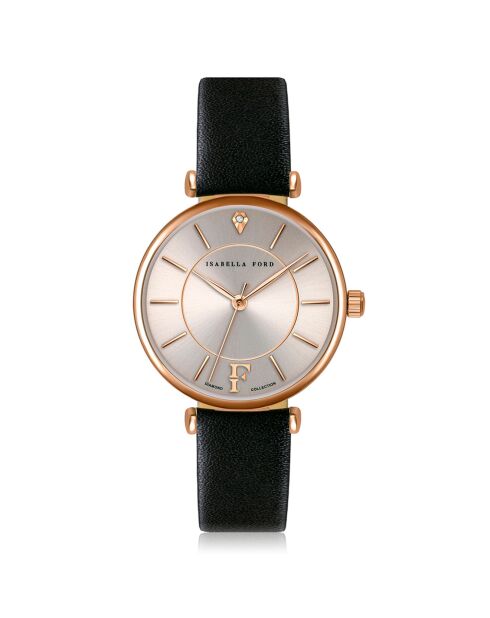 Montre Sophia en Cuir & Diamant noire
