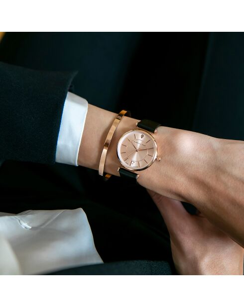 Montre Sophia en Cuir & Diamant noire