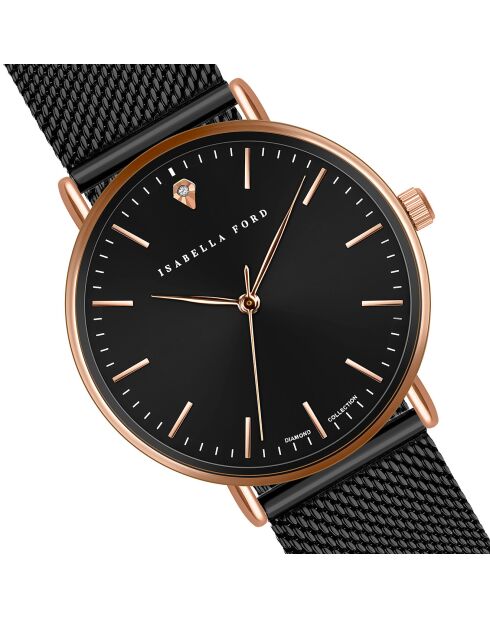 Montre Anna en Acier & Diamant noire