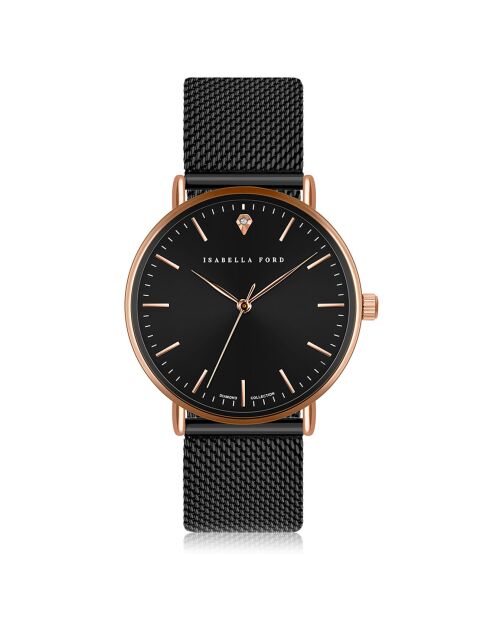 Montre Anna en Acier & Diamant noire