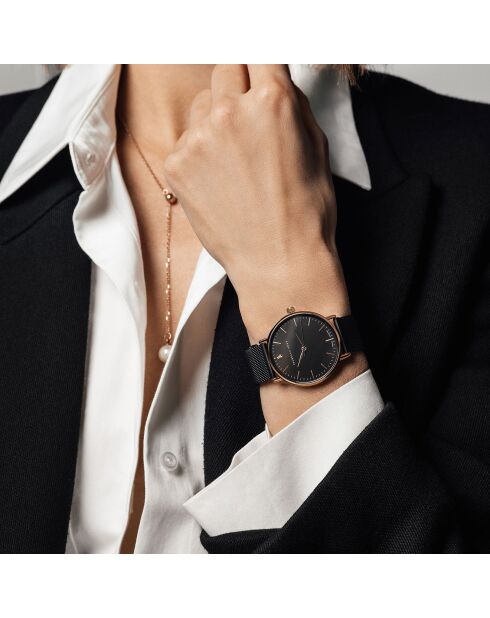 Montre Anna en Acier & Diamant noire