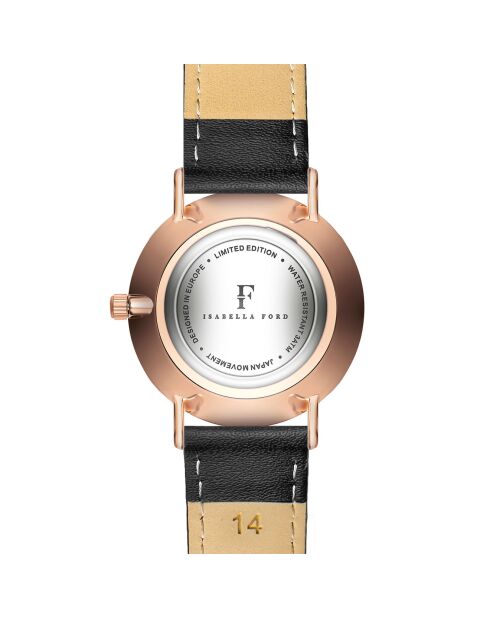 Montre Anna en Cuir & Diamant noire