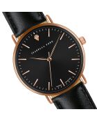 Montre Anna en Cuir & Diamant noire