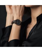 Montre Anna en Cuir & Diamant noire