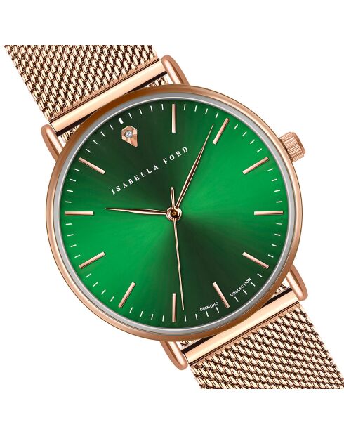 Montre Clémentine en Acier & Diamant rose doré