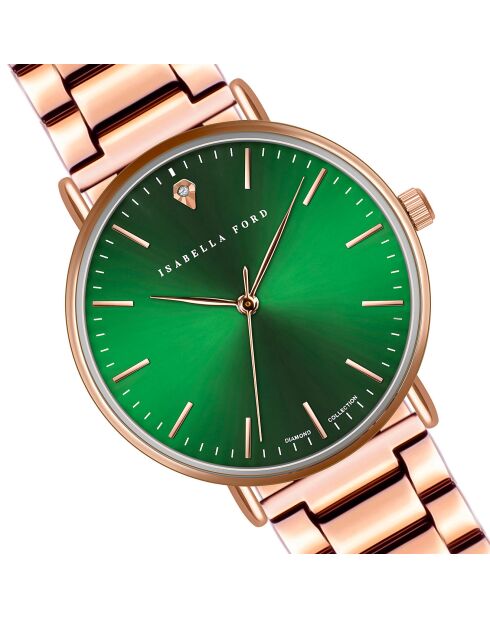 Montre Clémentine en Acier & Diamant rose doré