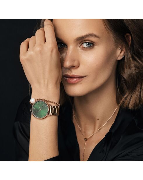 Montre Clémentine en Acier & Diamant rose doré