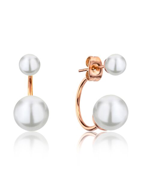 Boucles d'oreilles Amelia en Acier rose doré & Perles