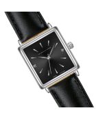 Montre Léa en Cuir & Diamants noire