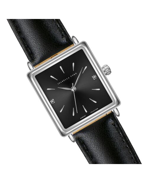 Montre Léa en Cuir & Diamants noire