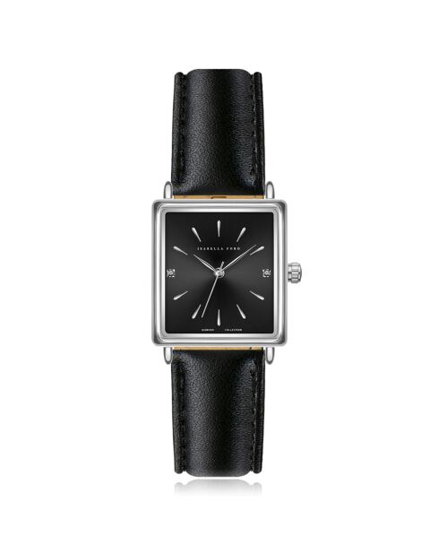 Montre Léa en Cuir & Diamants noire