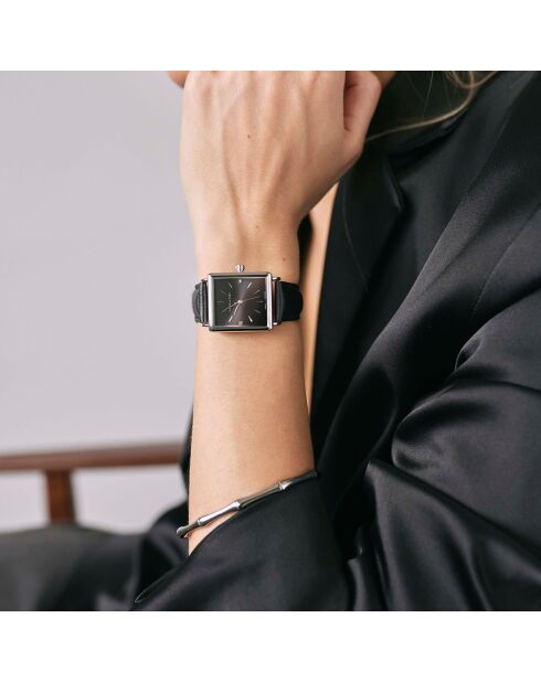 Montre Léa en Cuir & Diamants noire