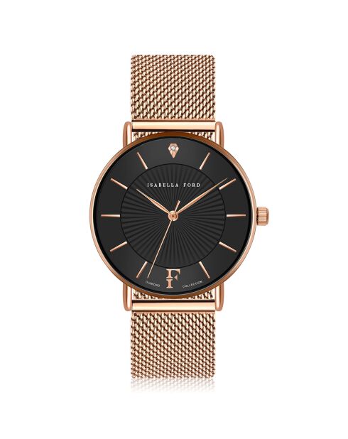  Set Montre Femme 2 Bracelets Naomi en Acier & Diamant rose doré/noir
