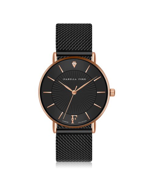  Set Montre Femme 2 Bracelets Naomi en Acier & Diamant rose doré/noir
