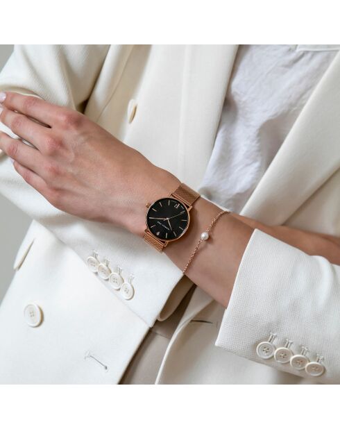  Set Montre Femme 2 Bracelets Naomi en Acier & Diamant rose doré/noir