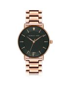 Set Montre Femme 2 Bracelets Naomi en Acier, Cuir & Diamant rose doré/noir