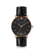 Set Montre Femme 2 Bracelets Naomi en Acier, Cuir & Diamant rose doré/noir
