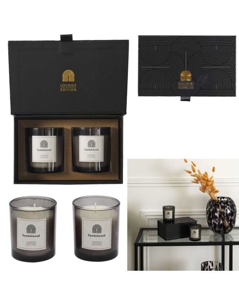 Coffret 2 bougies parfumées Lounge noir/doré - 7x8x7 cm