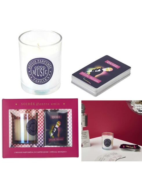 Bougie parfumée & 54 cartes Quizz musique bleu/violet