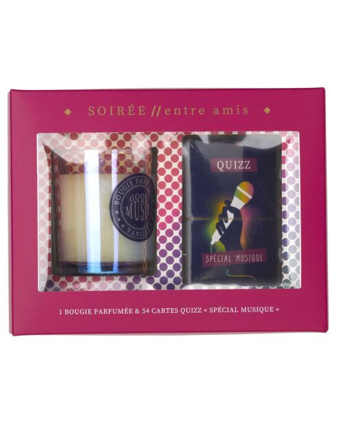Bougie parfumée & 54 cartes Quizz musique bleu/violet