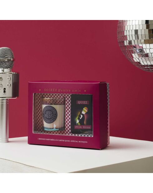Bougie parfumée & 54 cartes Quizz musique bleu/violet