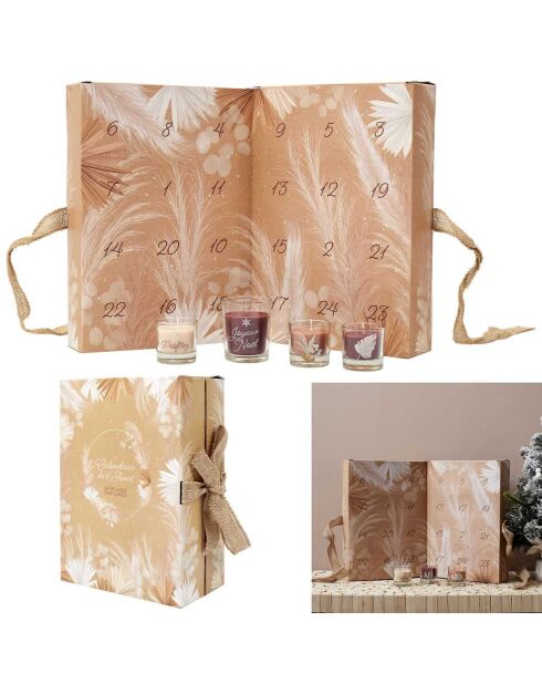 Adventskalender 24 Duftkerzen weiß/braun - 21,4x30,5x12 cm