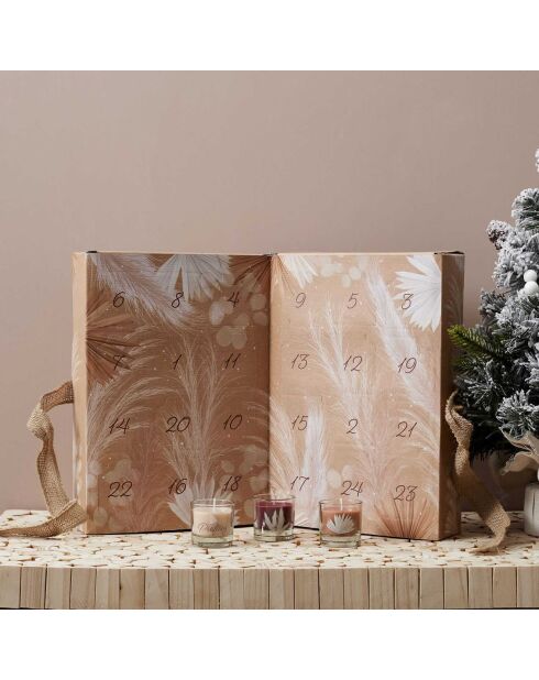 Adventskalender 24 Duftkerzen weiß/braun - 21,4x30,5x12 cm