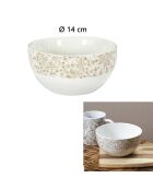 2 Bols en Porcelaine motif faïence blanc/taupe - D.14 cm