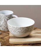 2 Bols en Porcelaine motif faïence blanc/taupe - D.14 cm