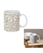 2 Mugs motif faïence blanc/taupe - 12.5x9.2x8 cm