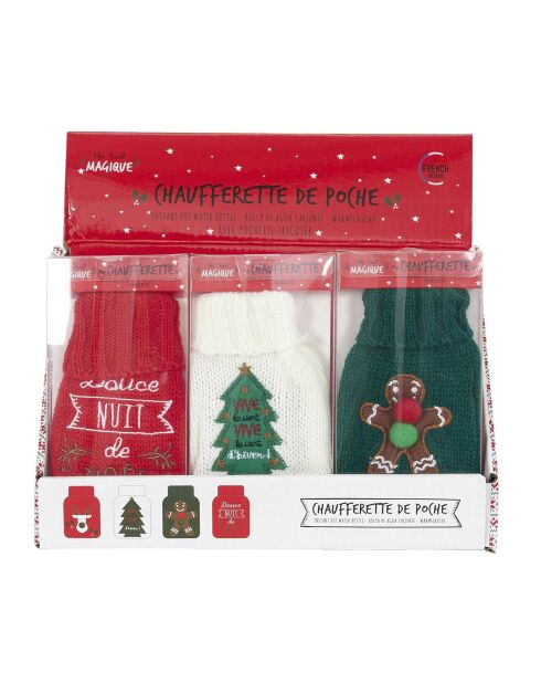 3 Chaufferettes de poche Noël coloris aléatoire multicolore - 8x12.5x1 cm