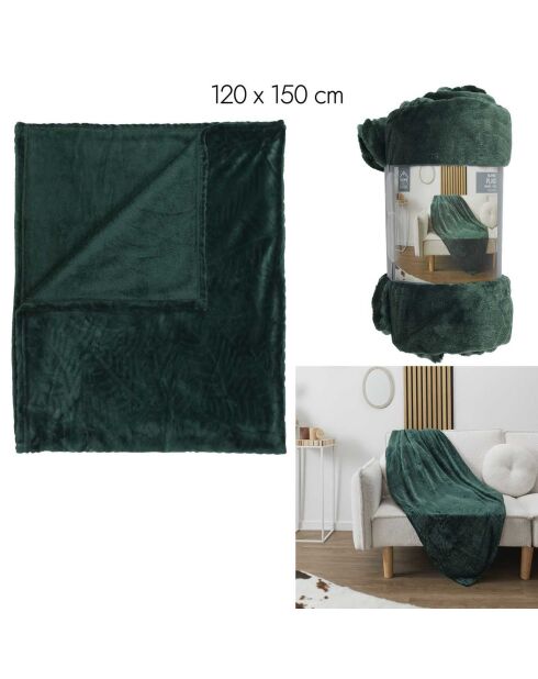 Plaid flanelle embossé vert sapin - 120x150 cm