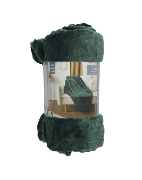 Plaid flanelle embossé vert sapin - 120x150 cm