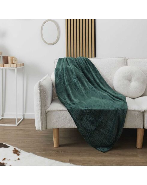 Plaid flanelle embossé vert sapin - 120x150 cm
