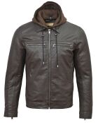 Veste à capuche en Cuir Niort marron