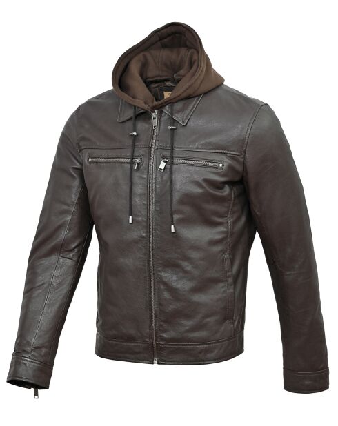 Veste à capuche en Cuir Niort marron