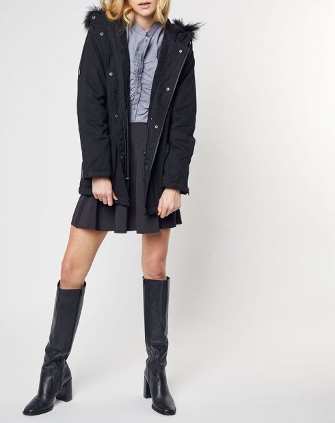 Parka Lorraine en toile de Coton fourrure Raccoon noire