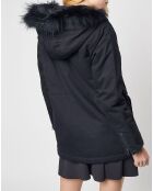 Parka Lorraine en toile de Coton fourrure Raccoon noire