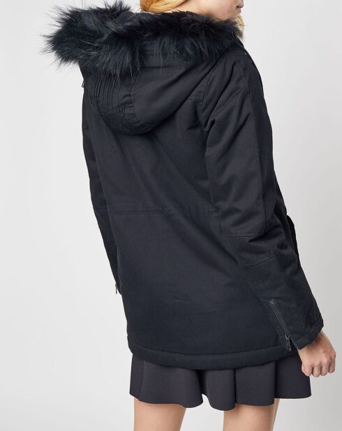 Parka Lorraine en toile de Coton fourrure Raccoon noire
