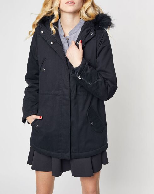 Parka Lorraine en toile de Coton fourrure Raccoon noire