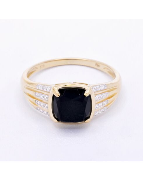 Bague Eliana Diamants 0.072 ct & Agate noire 1.62 ct or jaune